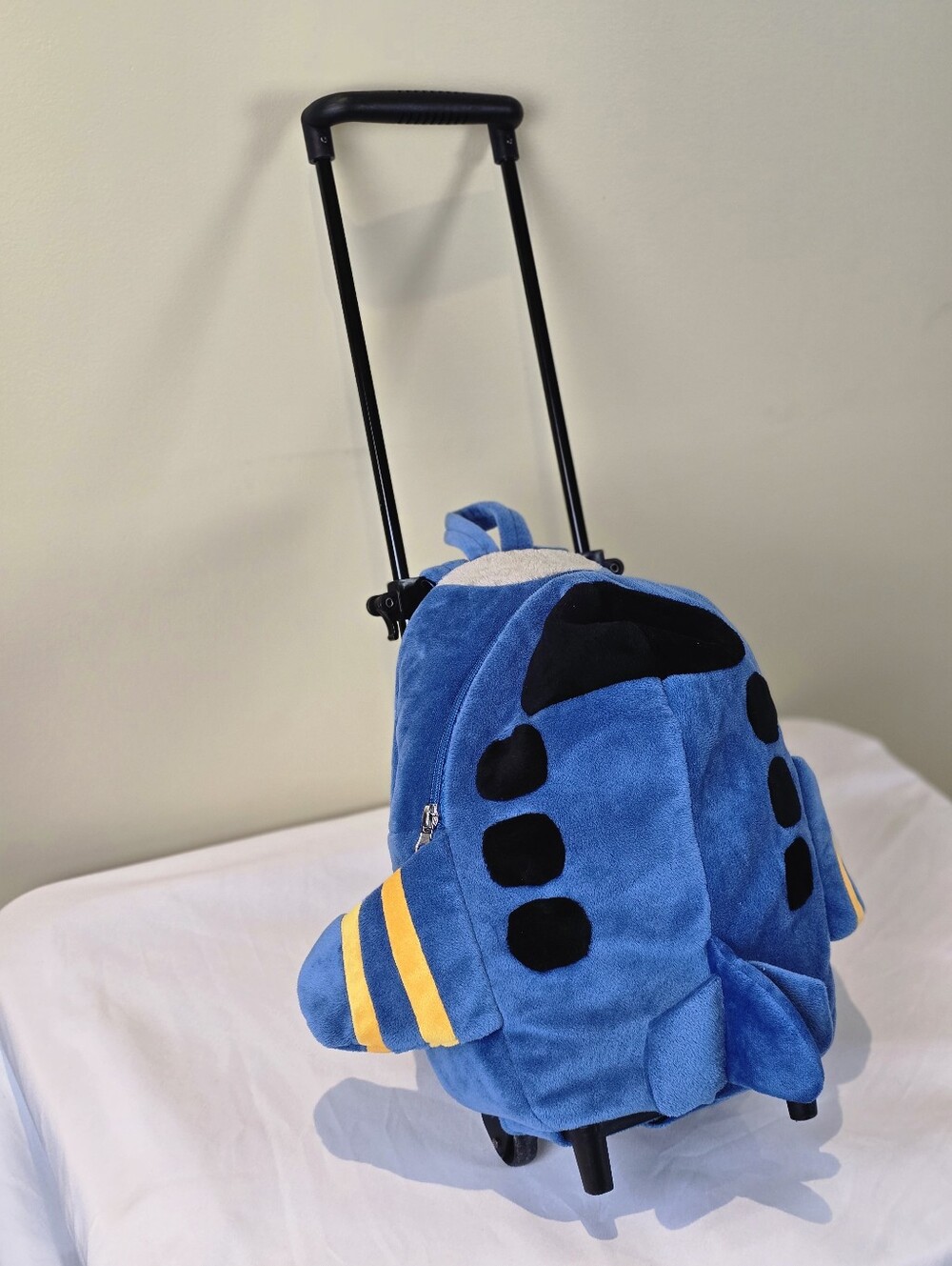 Toddler Blue Plush Rolling Backpack Or Wheel Luggage Airplane Design